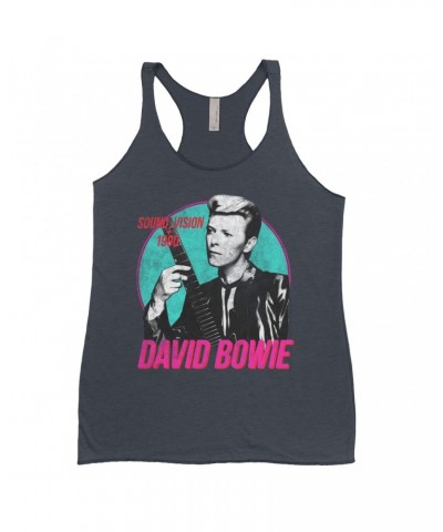 David Bowie Ladies' Tank Top | Sound + Vision 1990 Powerful Pink Design Distressed Shirt $13.90 Shirts