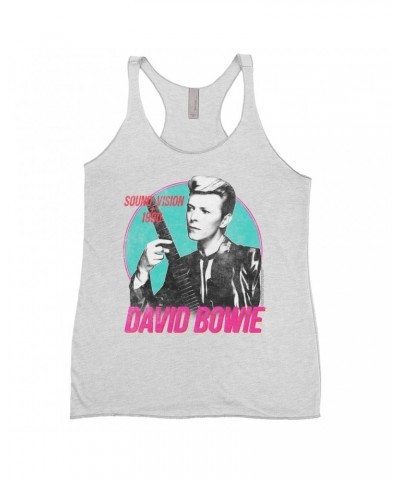 David Bowie Ladies' Tank Top | Sound + Vision 1990 Powerful Pink Design Distressed Shirt $13.90 Shirts