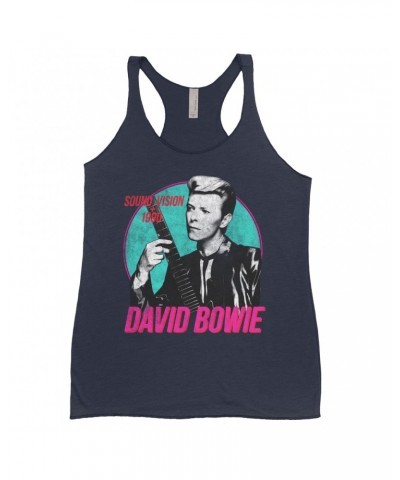 David Bowie Ladies' Tank Top | Sound + Vision 1990 Powerful Pink Design Distressed Shirt $13.90 Shirts