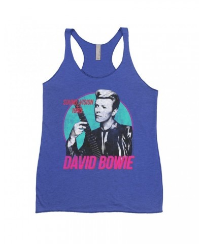 David Bowie Ladies' Tank Top | Sound + Vision 1990 Powerful Pink Design Distressed Shirt $13.90 Shirts