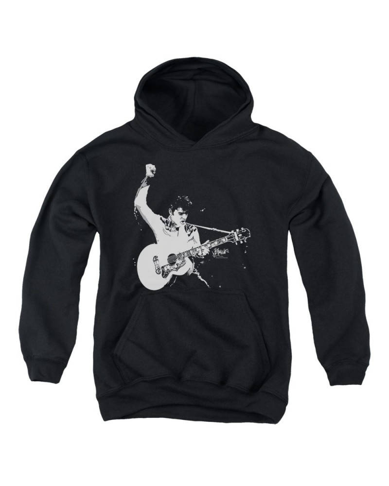 Elvis Presley Youth Hoodie | BLACK & WHITE GUITAR MAN Pull-Over Sweatshirt $13.63 Sweatshirts