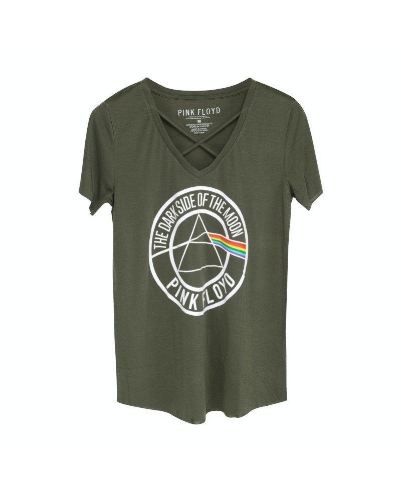 Pink Floyd Dark Side Circle Logo Green V-Cut T-Shirt $5.38 Shirts