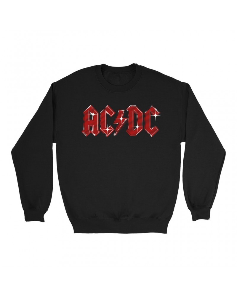 AC/DC Sweatshirt | Sparkle Red Logo Distressed Sweatshirt $14.68 Sweatshirts