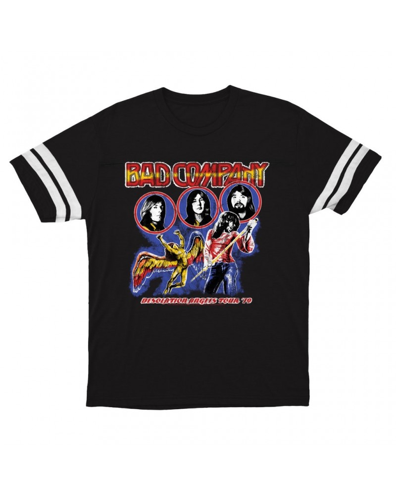 Bad Company T-Shirt | 1979 Desolation Angels Tour Distressed Football Shirt $11.86 Shirts