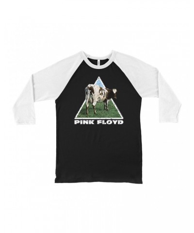 Pink Floyd 3/4 Sleeve Baseball Tee | Atom Heart Mother Cow Prism Design Distressed Shirt $9.58 Shirts