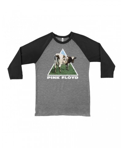 Pink Floyd 3/4 Sleeve Baseball Tee | Atom Heart Mother Cow Prism Design Distressed Shirt $9.58 Shirts