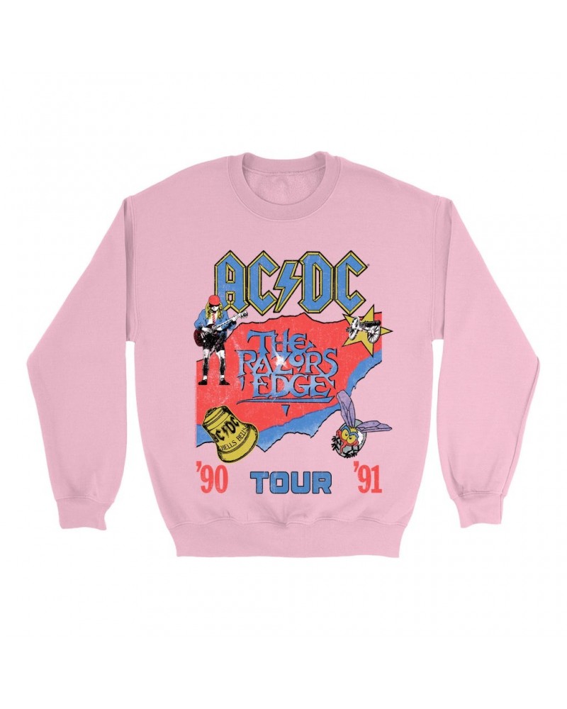 AC/DC Bright Colored Sweatshirt | The Razors Edge Tour 90-91 Sweatshirt $13.98 Sweatshirts