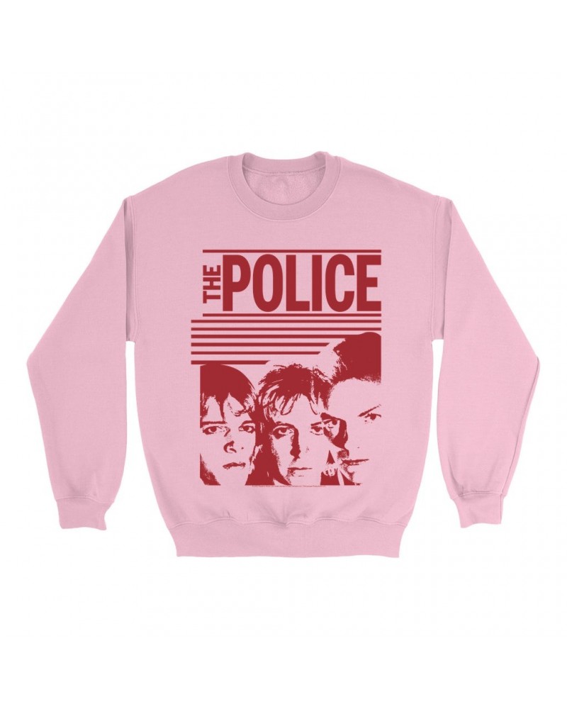 The Police Bright Colored Sweatshirt | Red Outlandos D'Amour Album Design Sweatshirt $11.88 Sweatshirts