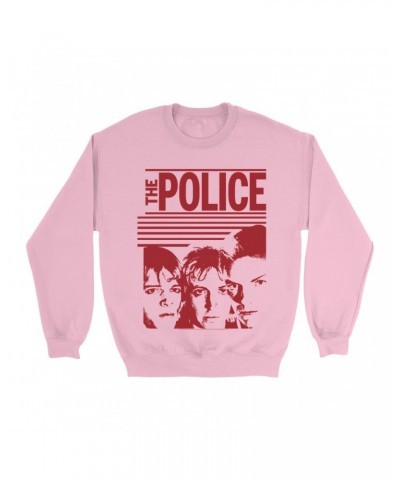 The Police Bright Colored Sweatshirt | Red Outlandos D'Amour Album Design Sweatshirt $11.88 Sweatshirts