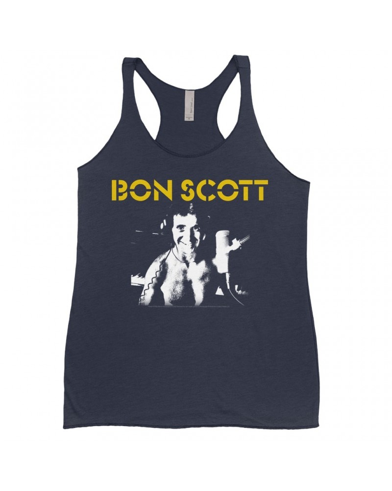 Bon Scott Ladies' Tank Top | Black And White With Yellow Stencil Logo Shirt $10.71 Shirts