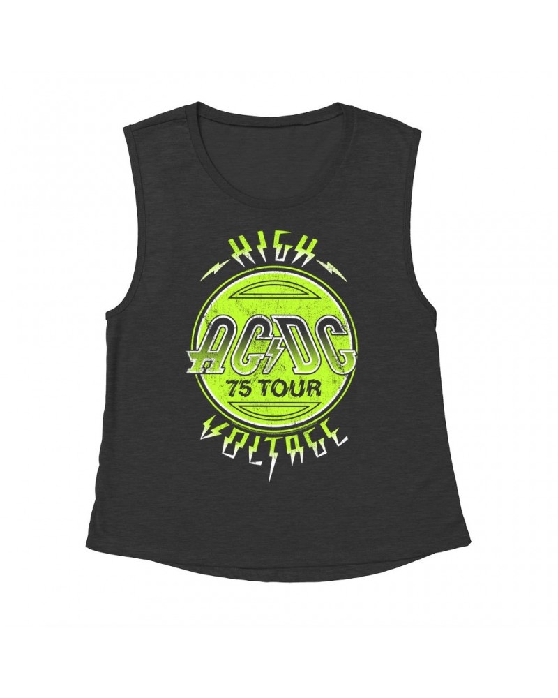 AC/DC Ladies' Muscle Tank Top | Electric Green High Voltage Design Shirt $15.82 Shirts