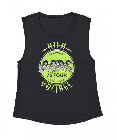 AC/DC Ladies' Muscle Tank Top | Electric Green High Voltage Design Shirt $15.82 Shirts