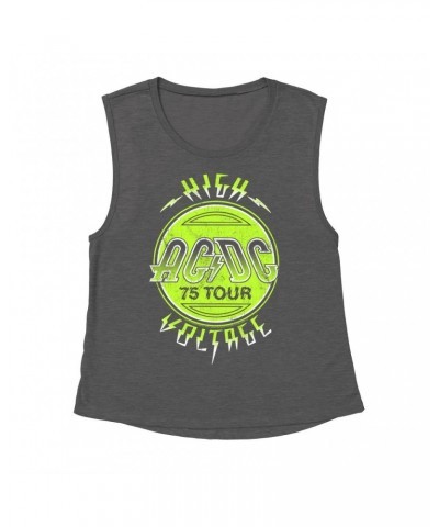 AC/DC Ladies' Muscle Tank Top | Electric Green High Voltage Design Shirt $15.82 Shirts