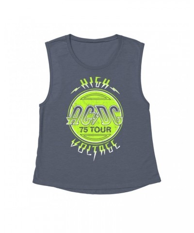 AC/DC Ladies' Muscle Tank Top | Electric Green High Voltage Design Shirt $15.82 Shirts