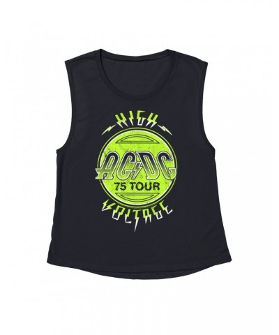 AC/DC Ladies' Muscle Tank Top | Electric Green High Voltage Design Shirt $15.82 Shirts