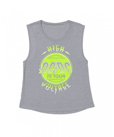 AC/DC Ladies' Muscle Tank Top | Electric Green High Voltage Design Shirt $15.82 Shirts