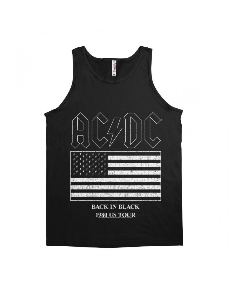 AC/DC Unisex Tank Top | Back In Black Flag Tour 1980 Distressed Shirt $11.73 Shirts