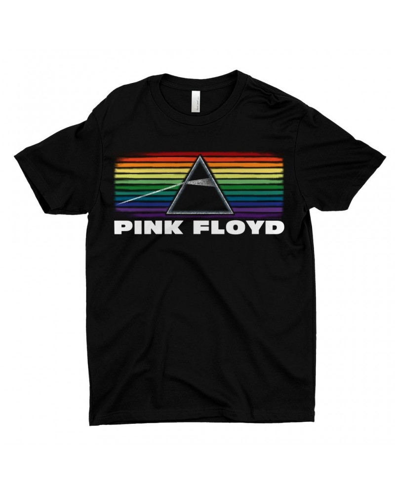 Pink Floyd T-Shirt | The Dark Side Of The Moon Banner Rainbow Distressed Shirt $7.98 Shirts