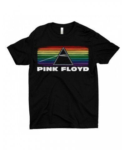 Pink Floyd T-Shirt | The Dark Side Of The Moon Banner Rainbow Distressed Shirt $7.98 Shirts