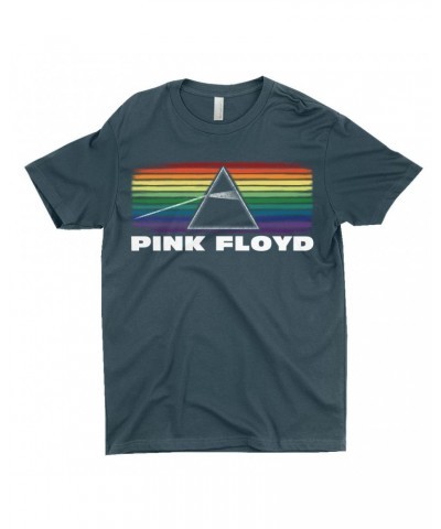 Pink Floyd T-Shirt | The Dark Side Of The Moon Banner Rainbow Distressed Shirt $7.98 Shirts