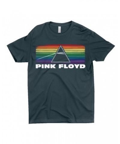 Pink Floyd T-Shirt | The Dark Side Of The Moon Banner Rainbow Distressed Shirt $7.98 Shirts